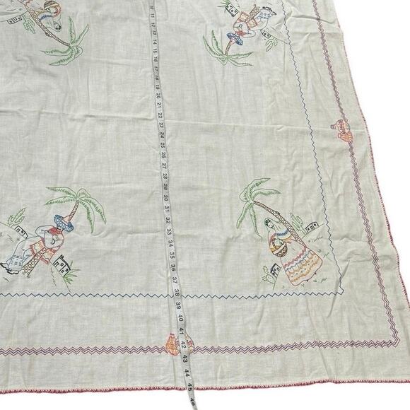 Vintage Handmade Embroidered Tablecloth Mexican Motif 40x46 Boho Folk Art - Picture 9 of 9